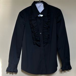 Theory - Black Ruffled Button Down Shirt - Medium